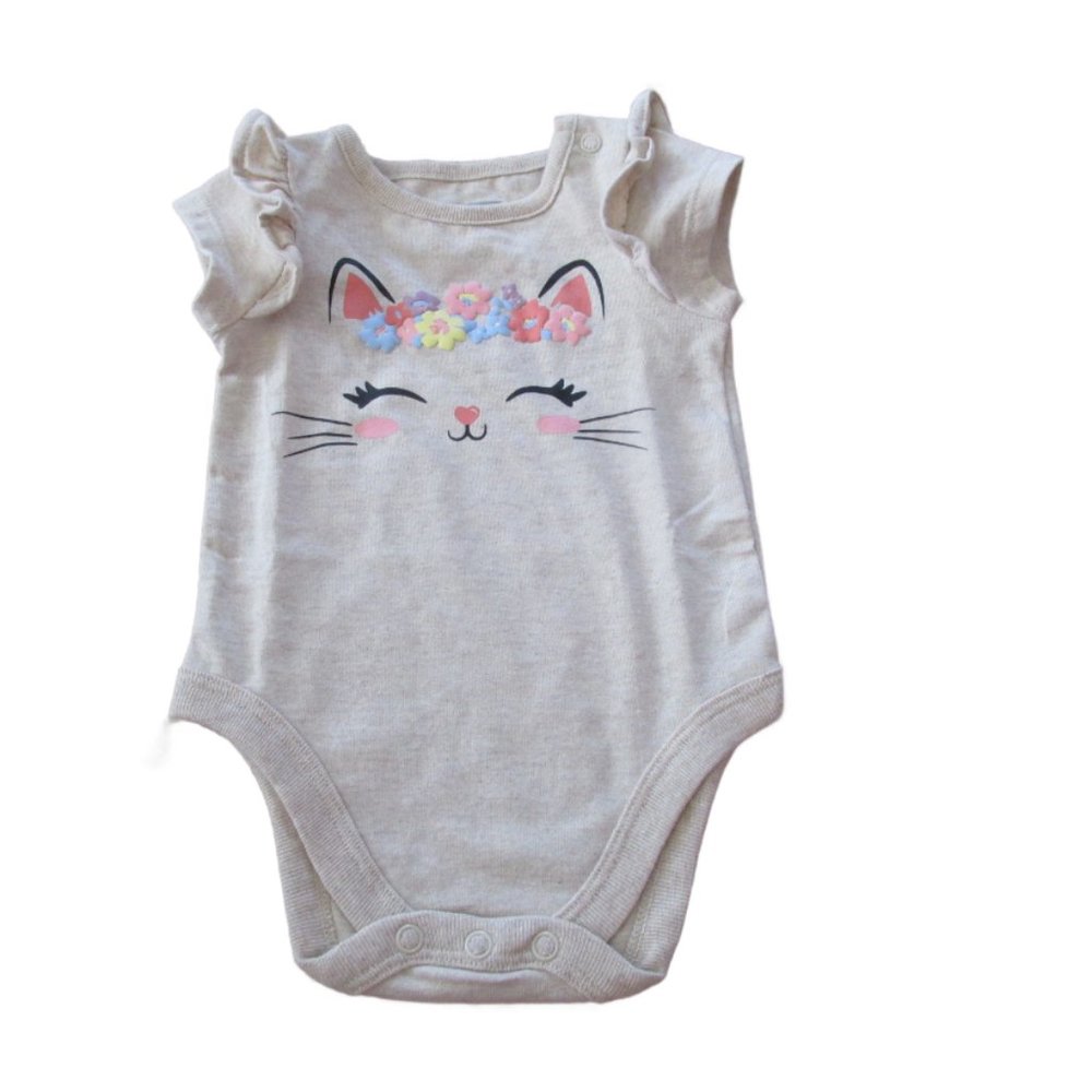 Garanimals 1 Pc Bodysuit‎ Infant Girls 0-3M Beige Tan Short Sleeve Cat Animals